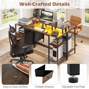Reversible Office Desk with Charging Station and LED Light Strip