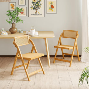 Rattan Cane Folding Chairs Set of 2, Bamboo Dining Chairs, Kitchen Side Chairs with Rotatable Backrests