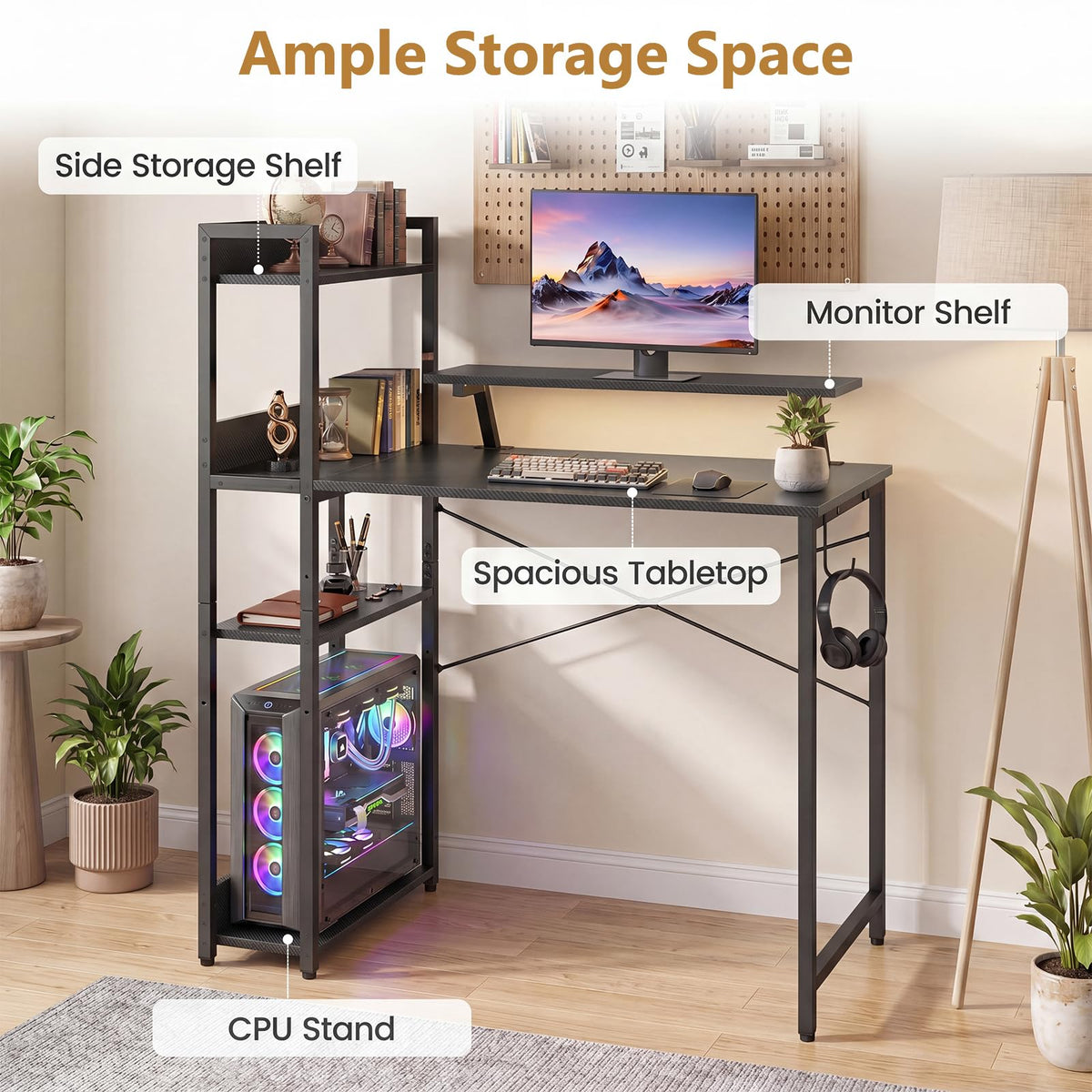 Reversible Computer Desk, Home Office Desk w/Storage Shelf