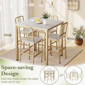 Counter Height Dining Table Set for 4, 5-Piece Kitchen Bar Table and Chairs Set with Faux Marble Surface