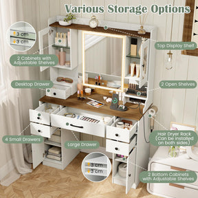 Vanity Desk with Mirror and Lights, Modern Dressing Table with Charging Station