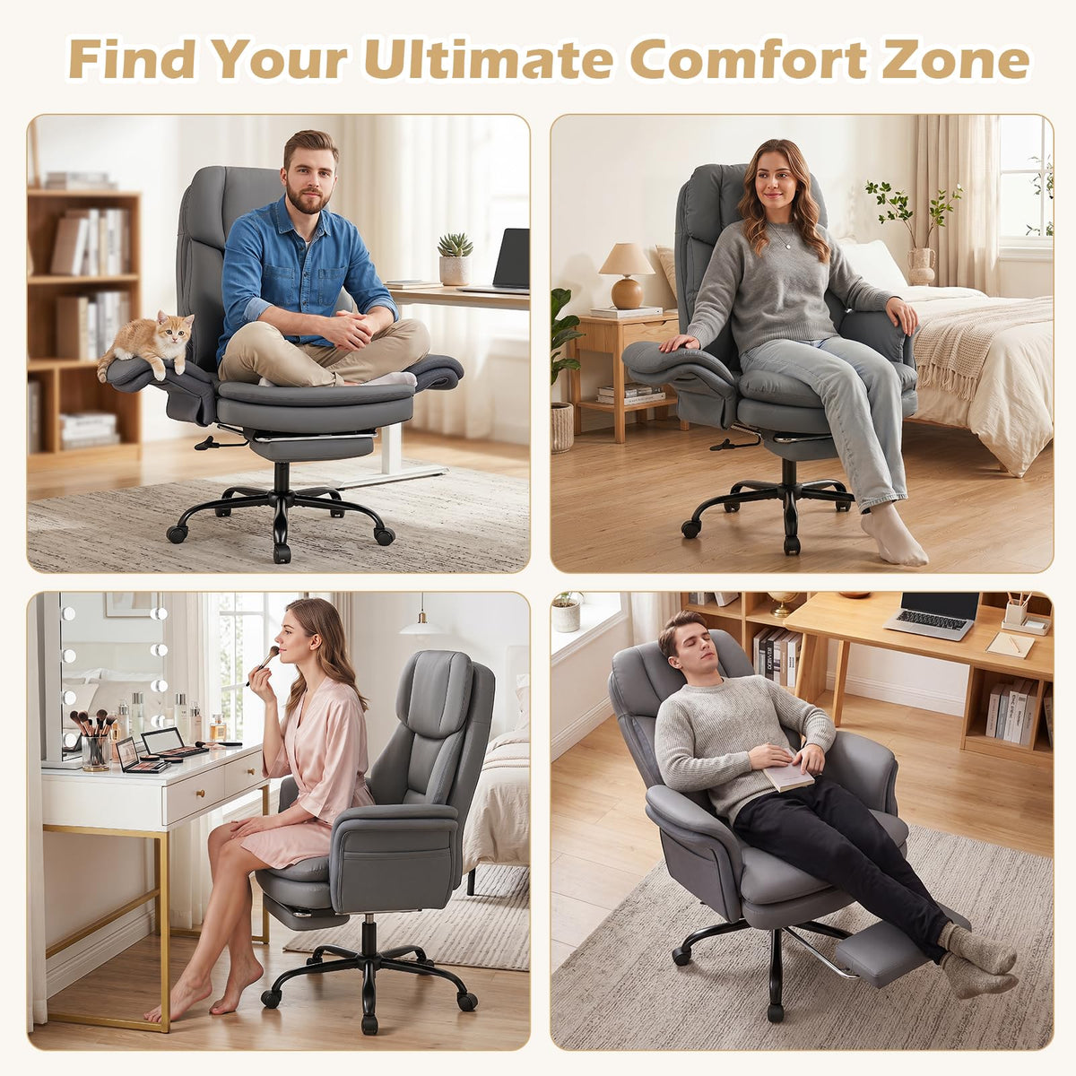 Ergonomic Cross Legged Office Chair, Big & Tall Executive Chair w/Retractable Footrest & 5-Level Adjustable Armrests