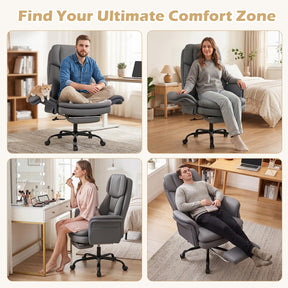 Ergonomic Cross Legged Office Chair, Big & Tall Executive Chair w/Retractable Footrest & 5-Level Adjustable Armrests