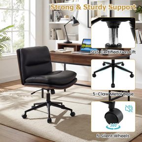 Vanity Office Chair with Wheels, Height Adjustable Swivel Task Chair w/ Curved Backrest & Padded Seat