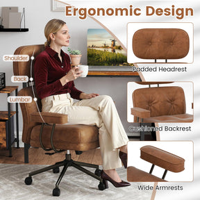 Ergonomic Home Office Chair, Mid Century Modern Suede Fabric Computer Desk Chair w/ Wide Tufted Seat