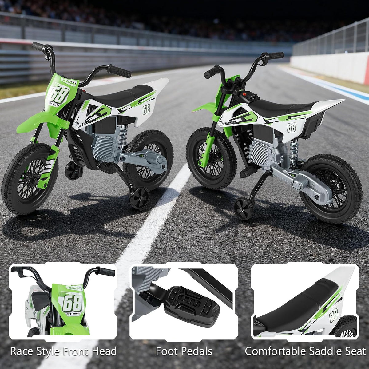 12V Kids Motorcycle, Electric Toddler Ride On Motorcycle with Detachable Training Wheels & Spring Suspension