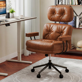 Ergonomic Home Office Chair, Mid Century Modern Computer Desk Chair w/ Wide Tufted Seat