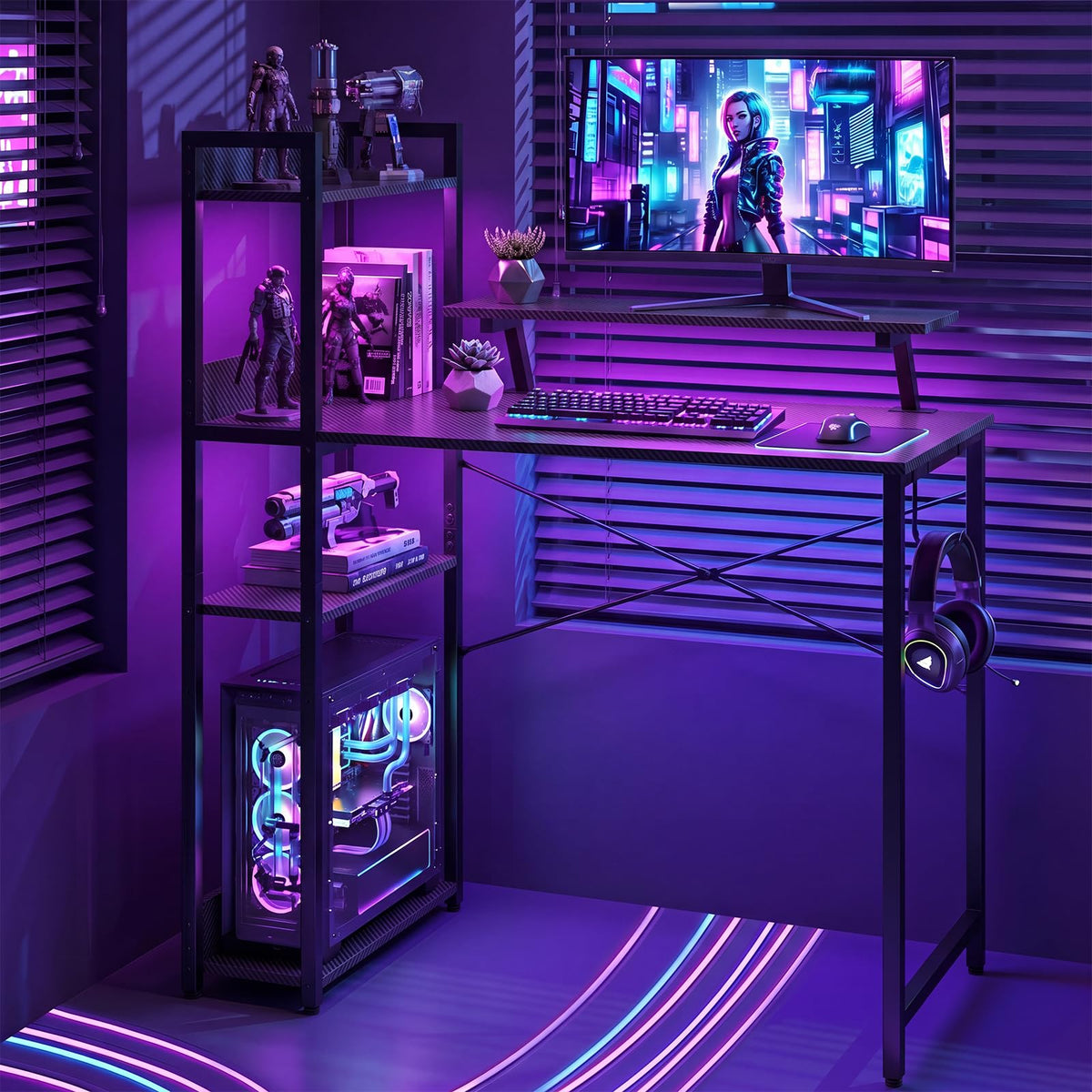 Reversible Computer Desk, Home Office Desk w/Storage Shelf