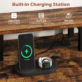 Reversible Office Desk with Charging Station and LED Light Strip