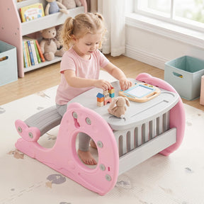 Convertible Kids Activity Table Set, Multi-Functional Angle-Adjustable Toddler Easel w/Erasable Whiteboard