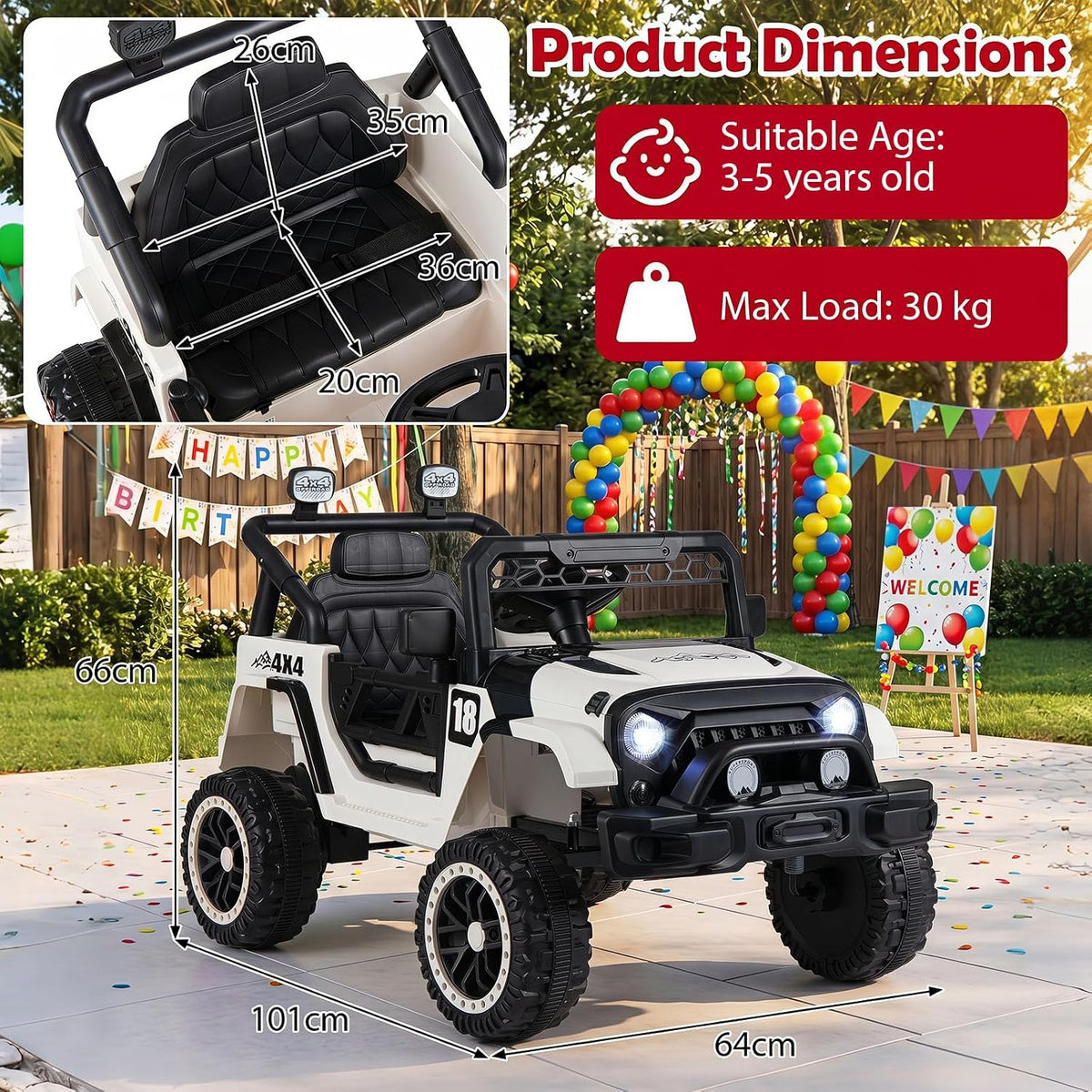 Kids Ride on Truck, 12V Electric Toy Vehicle w/ Remote Control, 3 Speeds, LED Lights