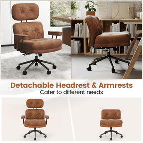 Ergonomic Home Office Chair, Mid Century Modern Suede Fabric Computer Desk Chair w/ Wide Tufted Seat