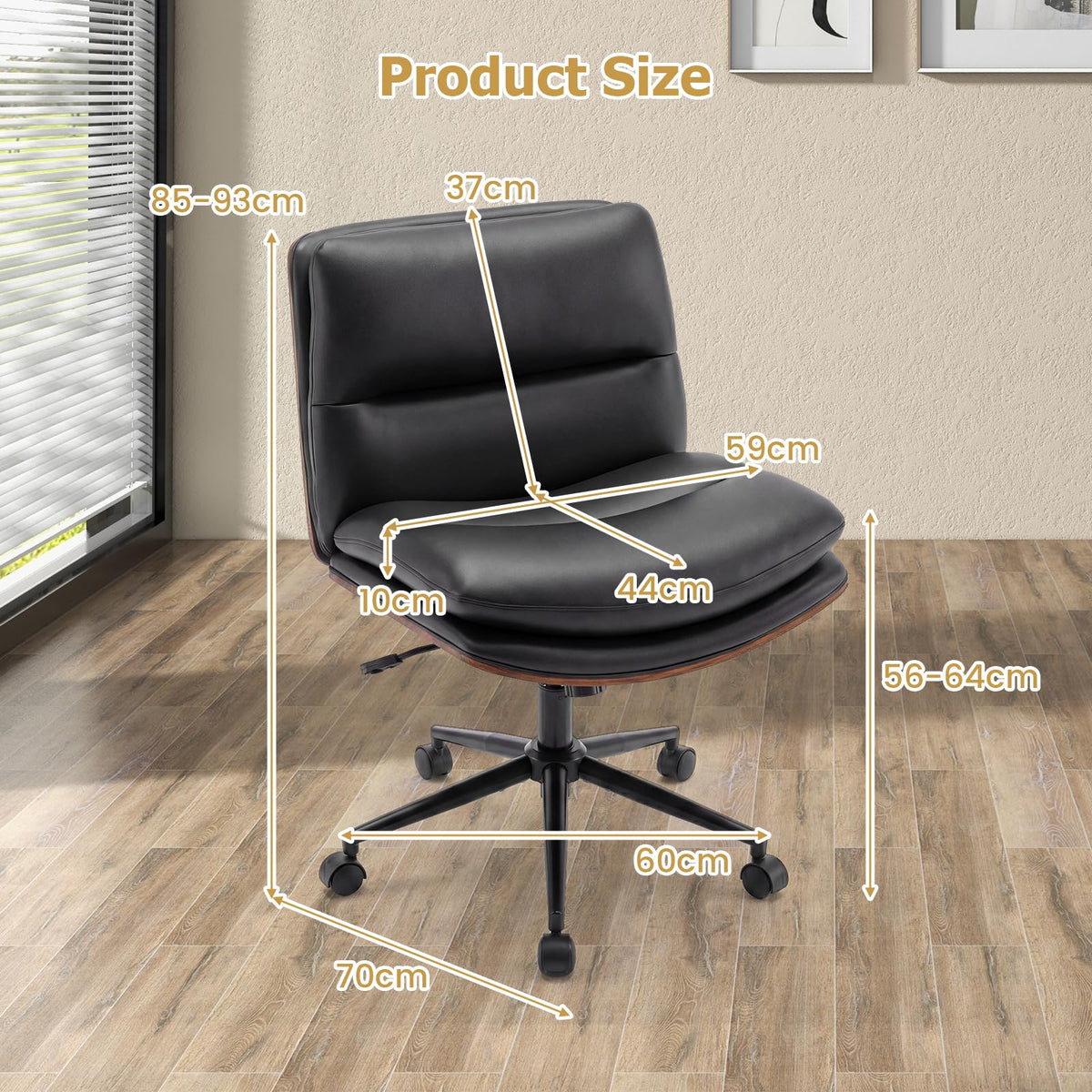 Vanity Office Chair with Wheels, Height Adjustable Swivel Task Chair w/ Curved Backrest & Padded Seat