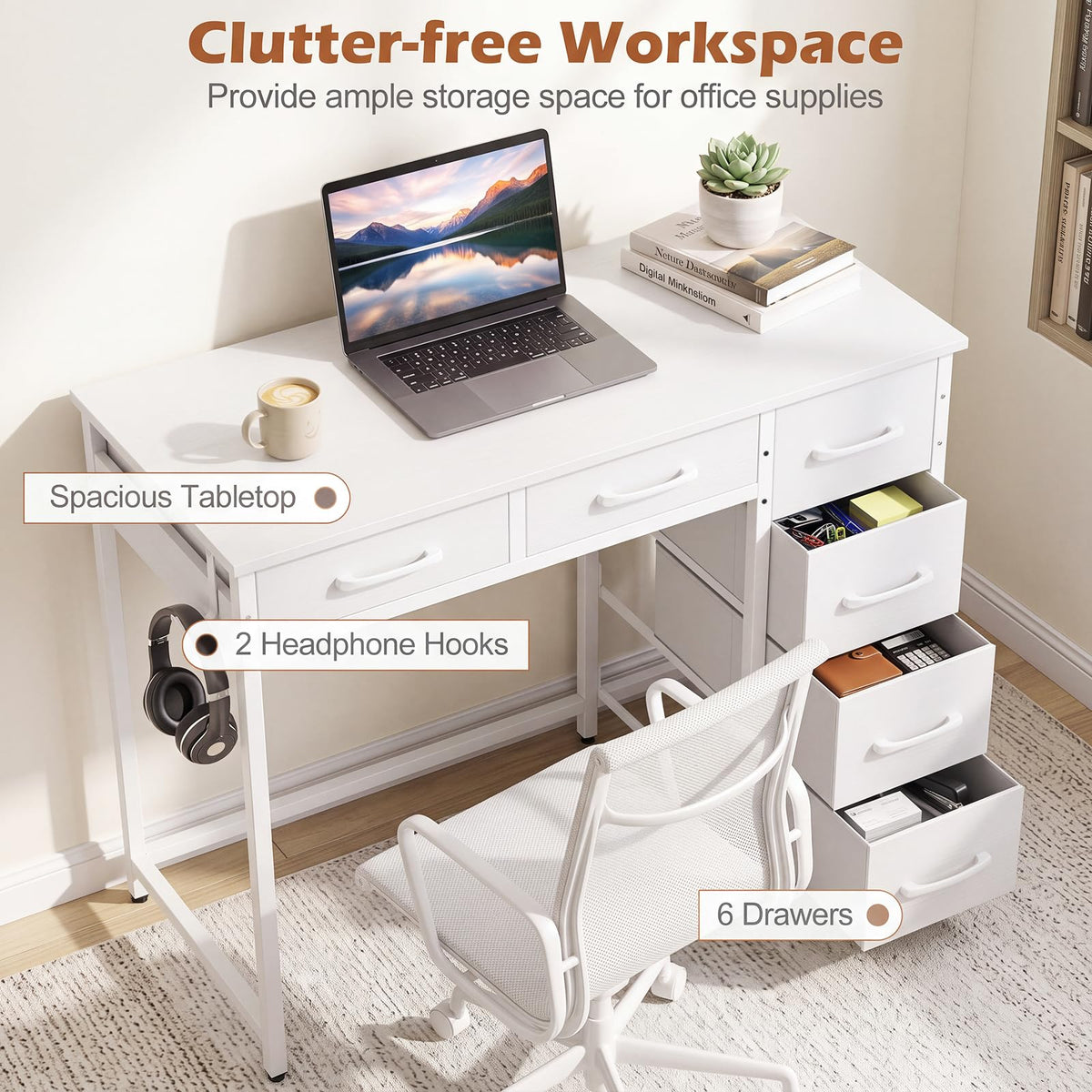 Computer Desk with Reversible Drawers, Home Office Desk