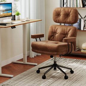 Ergonomic Home Office Chair, Mid Century Modern Suede Fabric Computer Desk Chair w/ Wide Tufted Seat