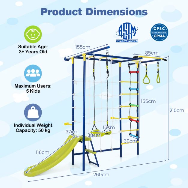 8-in-1 Wall Mount Indoor Jungle Gym for Kids Ages 3+
