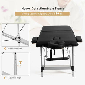 84 Inch Portable Massage Table Lash Bed Height Adjustable Salon Spa Tattoo Bed with Carry Case