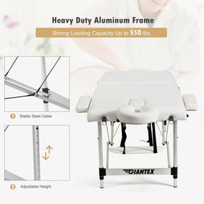 84 Inch Portable Massage Table Lash Bed Height Adjustable Salon Spa Tattoo Bed with Carry Case