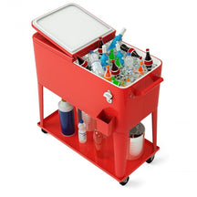 Outdoor 80 Quart Rolling Cooler Cart Patio Beverage Bar Trolley Ice Chest with Bottle Opener for Cookouts Party BBQ