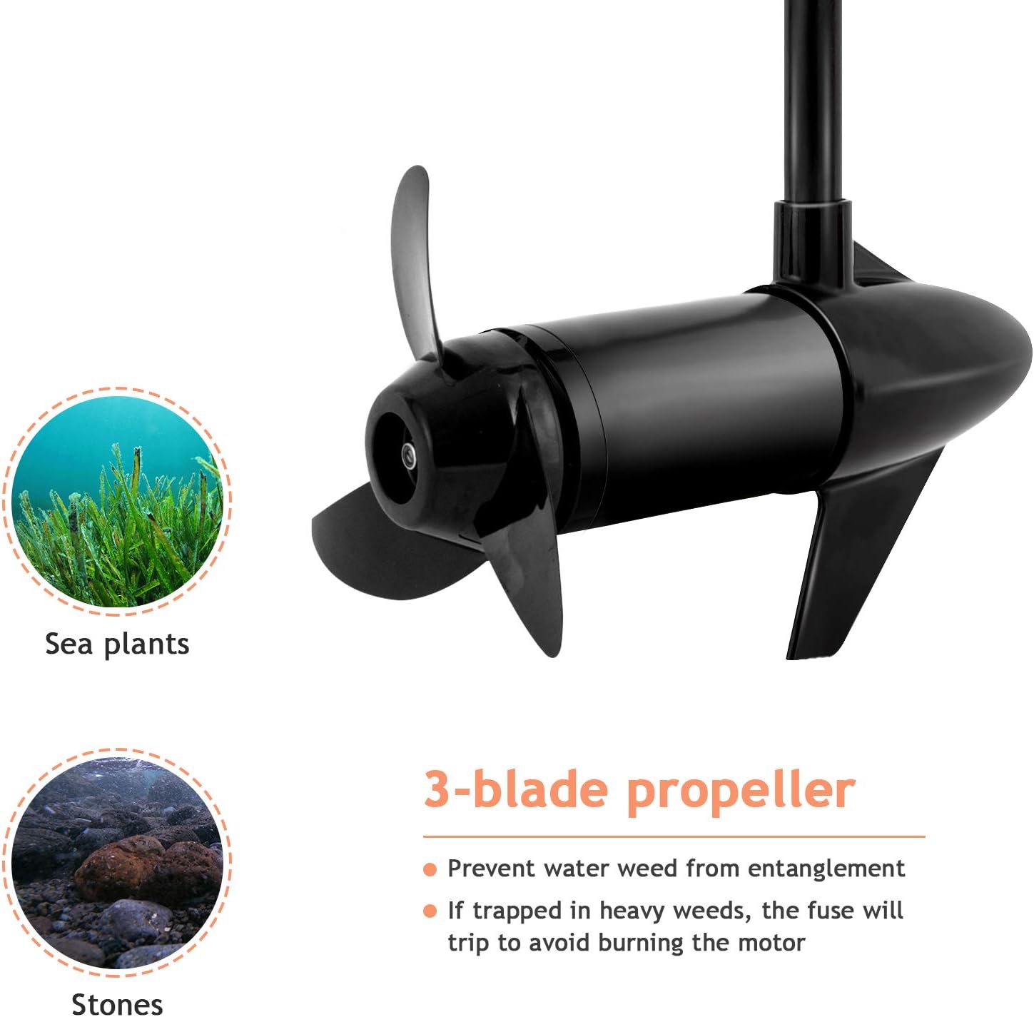 8 Speed Electric Trolling Motor Boat Fishing Motor with 36" Shaft and 2-bladed Propeller for Freshwater Saltwater