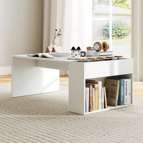 Coffee Table w/ Double-Layer Storage Space Modern Center Table for Living Room