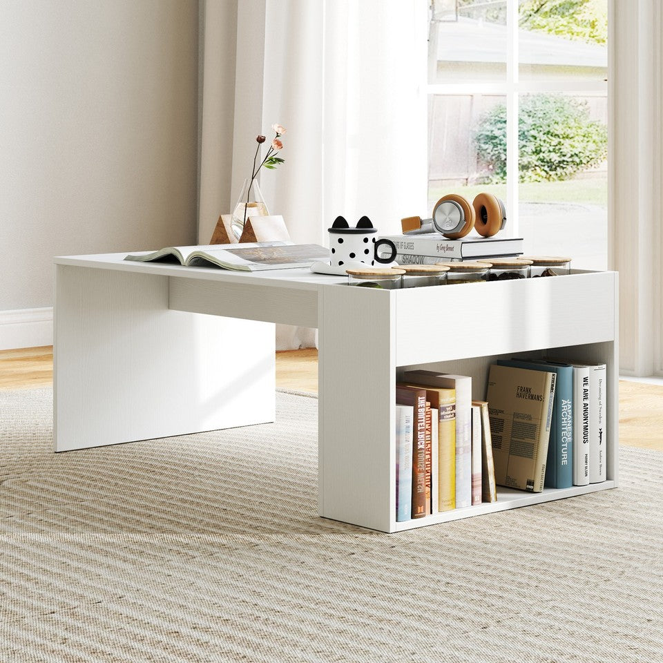 Coffee Table w/ Double-Layer Storage Space Modern Center Table for Living Room