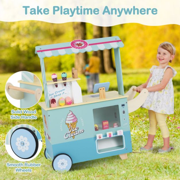 Kids Ice Cream Cart Pretend Play Set for Toddlers with Vending Machine
