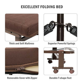 Folding Rollaway Bed with Mattress & Wheels for Adults, Portable Foldable Guest Bed with Adjustable 6 Position & Side Storage Pocket