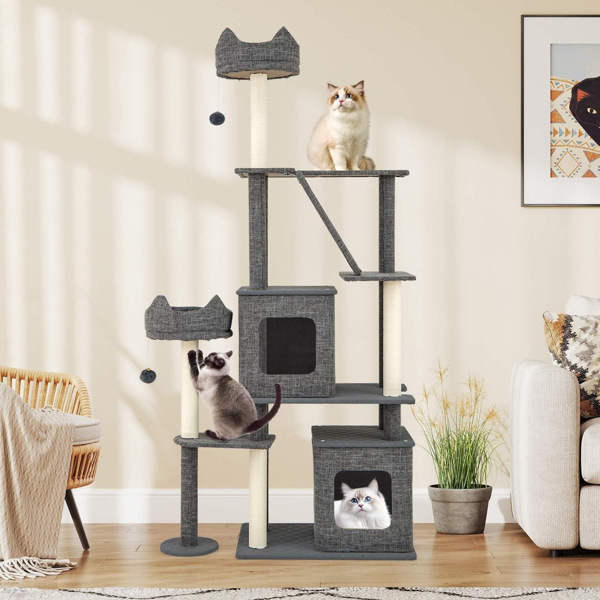 1.8 M Cat Tree, Multi-Level Large Cat Tower w/ Scratching Posts & Board & Ladder