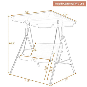 2 Person Weather Resistant Canopy Swing for Porch Garden Backyard Lawn