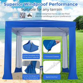 Easy Setup 2 x 2M Beach Tent with Folding Table and UPF 50+ Protection