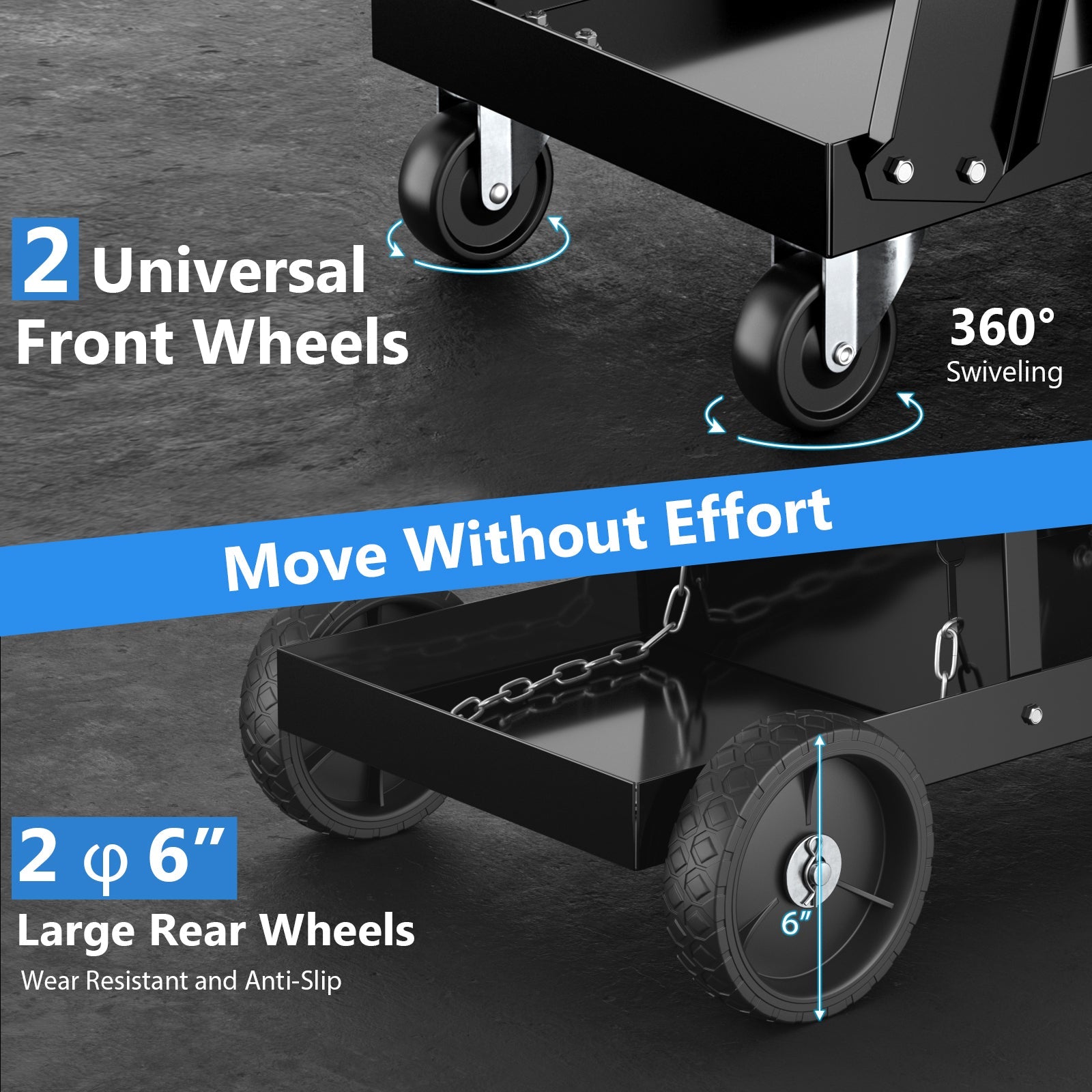 3-Tier Welding Cart, Rolling Welder Cart w/ Tilt-Table & 4 Wheels
