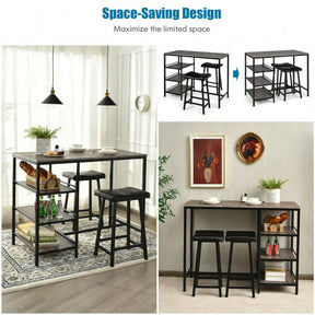 3 Pieces Dining Table Set with Pub Counter Height and Storage Shelves