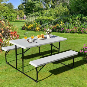 Outdoor Camping Picnic Table Bench Set Dining Set with Metal Base