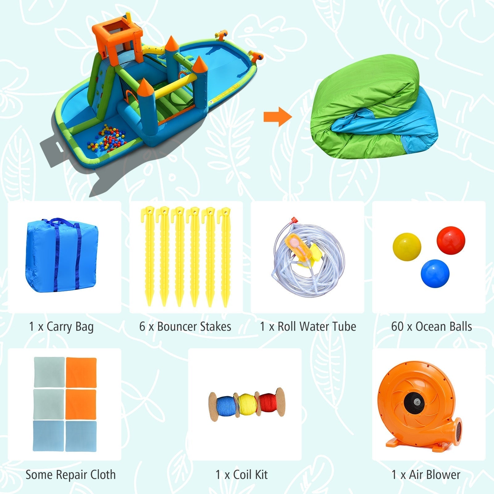 Inflatable Water Slide with Bounce House and Splash Pool without Blower for Kids