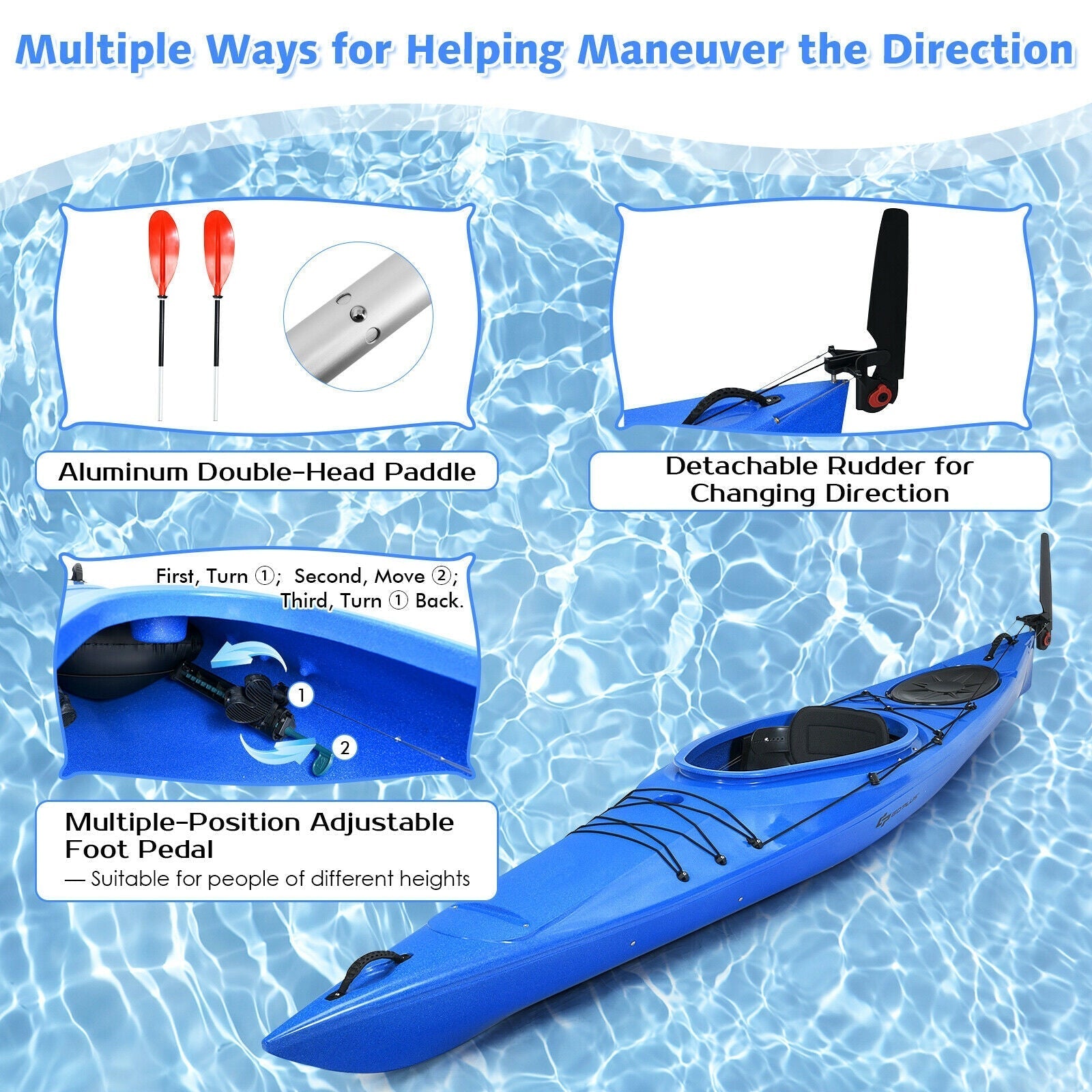 Single Sit-in Kayak Fishing Kayak Boat With Paddle and Detachable Rudder