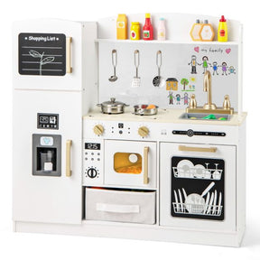 Kids Pretend Play Kitchen Set with Fabric Drawer and Doodle Boards