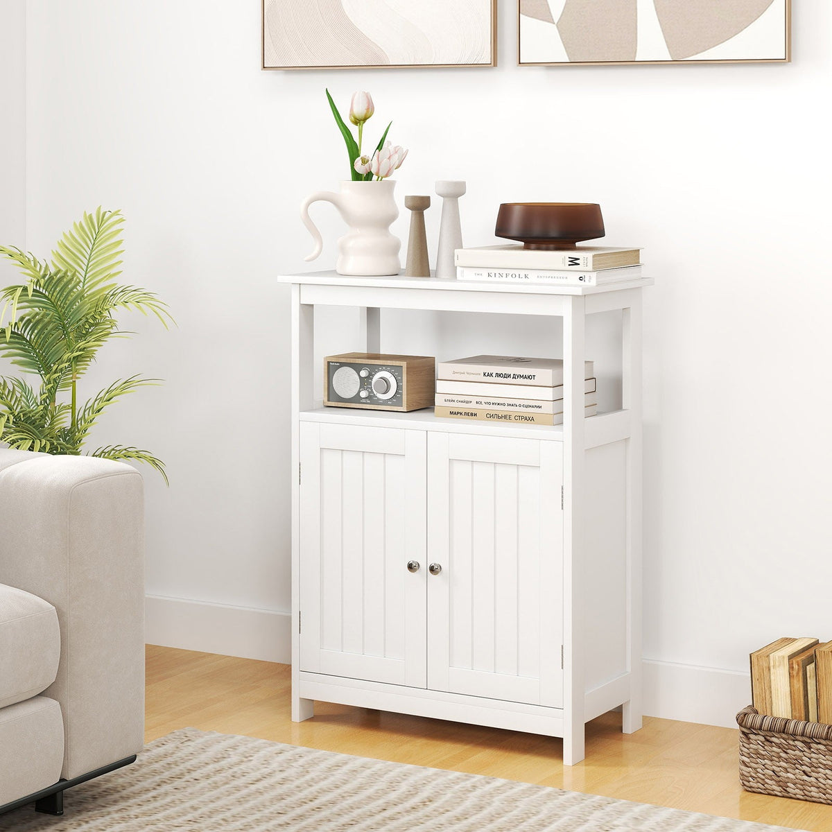 Bathroom Storage Cabinet Floor Storage Organizer w/ 2 Doors Modern Storage Unit