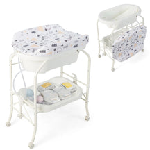 Hikidspace Baby Bathtub with Changing Table, Foldable Diaper Changing Station with Storage Tray