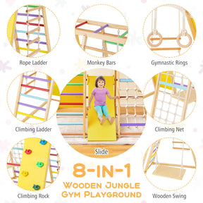 8-in-1 Wooden Jungle Gym Playset with Monkey Bars & Climbing Ladder