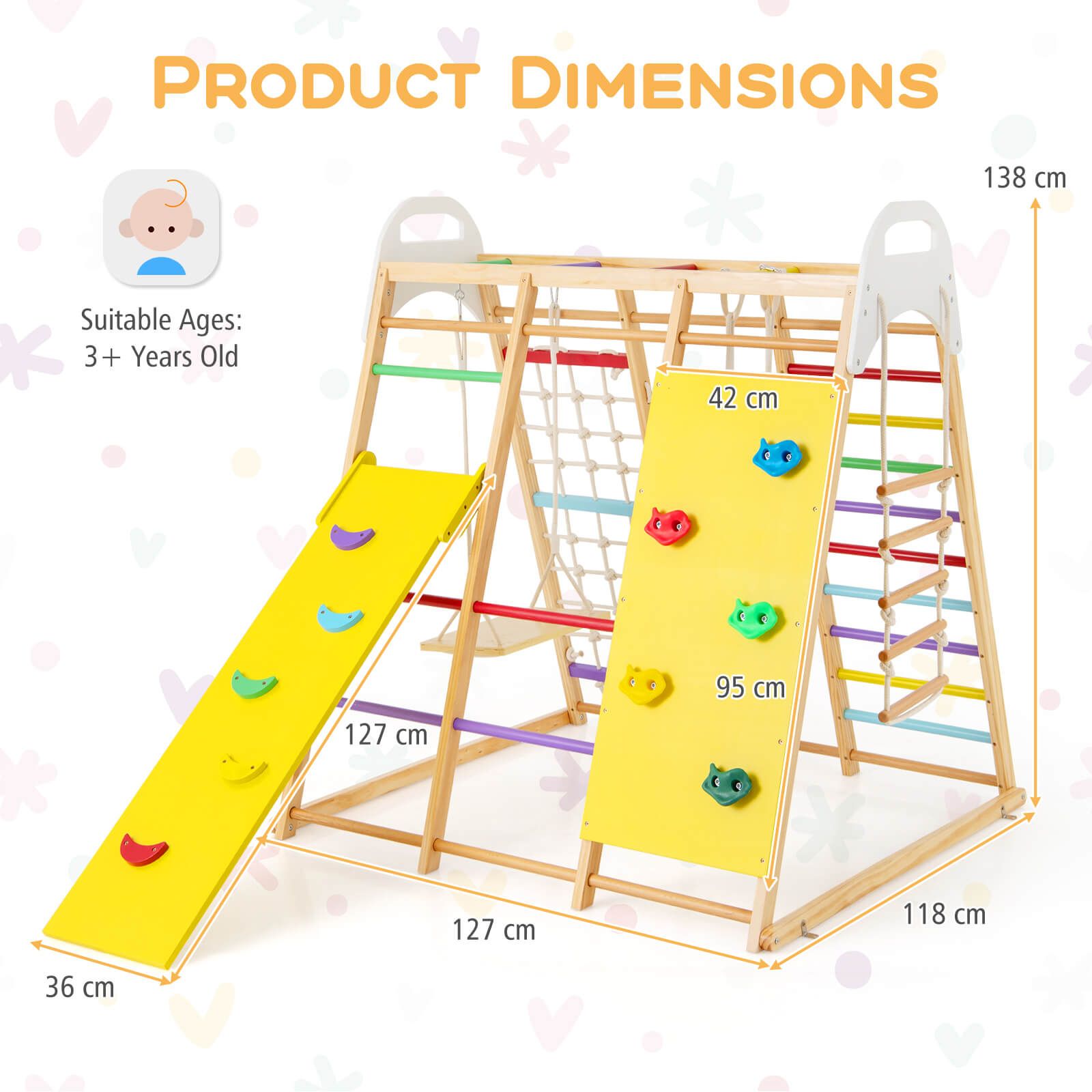 8-in-1 Wooden Jungle Gym Playset with Monkey Bars & Climbing Ladder