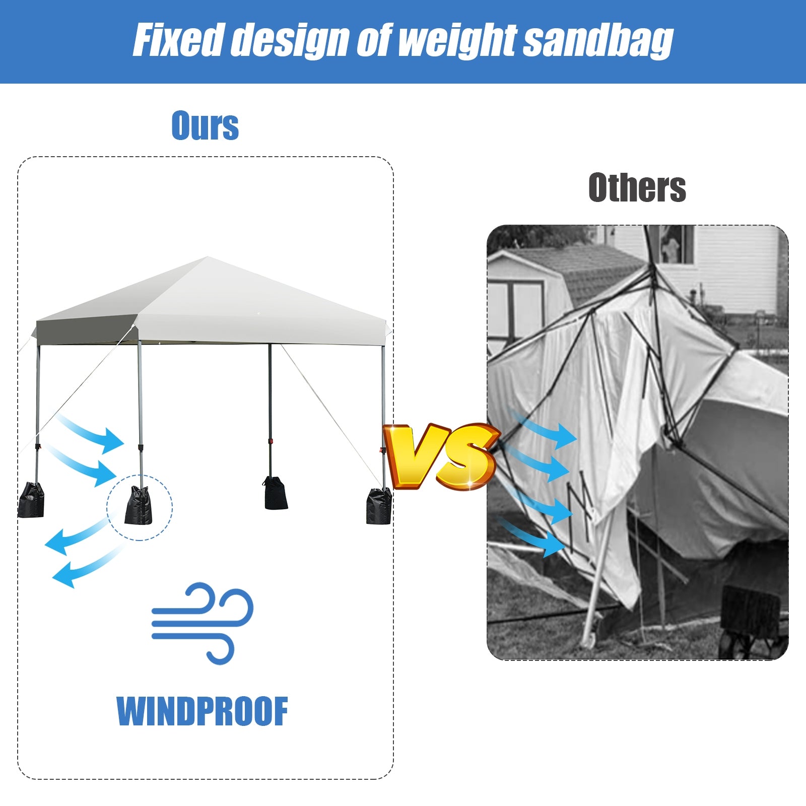 8 x 8 Feet Outdoor Pop-up Canopy Tent with Portable Roller Bag and Sand Bags
