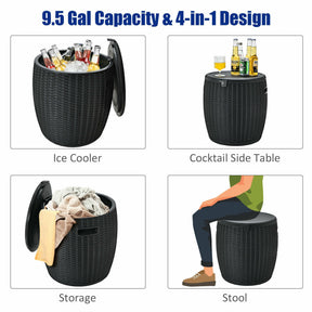 9.5 Gallon Patio Rattan Cool Bar Cocktail Table with Removable Lid and Drain Hole