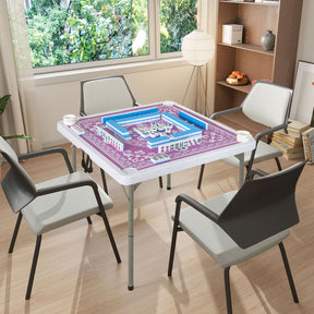 90cm Folding Mahjong Table, 4 Player Game Card Table w/Cup Holders & Smooth Felt Surface