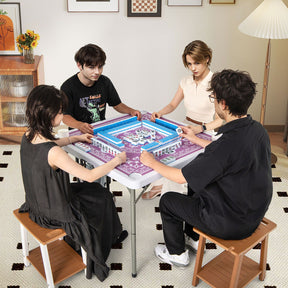 90cm Folding Mahjong Table, 4 Player Game Card Table w/Cup Holders & Smooth Felt Surface