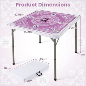 90cm Folding Mahjong Table, 4 Player Game Card Table w/Cup Holders & Smooth Felt Surface