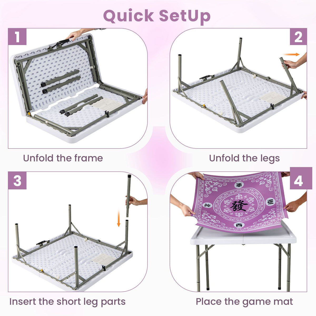 90cm Folding Mahjong Table, 4 Player Game Card Table w/Cup Holders & Smooth Felt Surface
