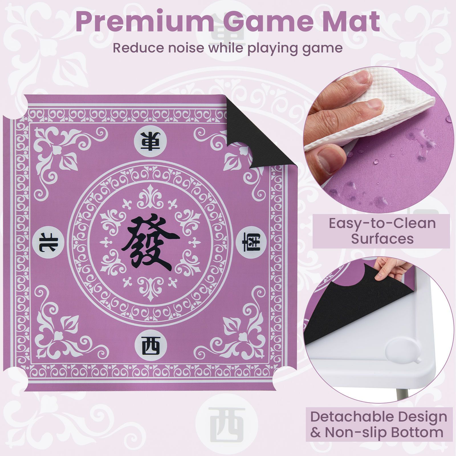 90cm Folding Mahjong Table, 4 Player Game Card Table w/Cup Holders & Smooth Felt Surface