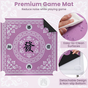 90cm Folding Mahjong Table, 4 Player Game Card Table w/Cup Holders & Smooth Felt Surface