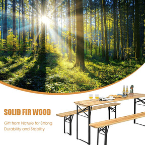 3 Pieces Outdoor Folding Table Bench Set Patio Portable Dining Table Set with Seating